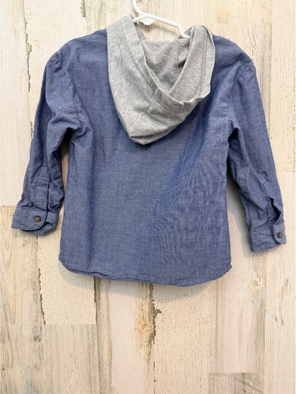 Carter's Toddler 3T Hooded Button-Up Shirt Blue Cotton Blend